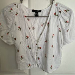 Button up crop top with flowers